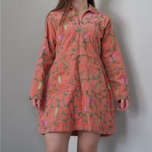 Samantha Pleet Coral Floral Embroidered Corduroy “Leap” Dress